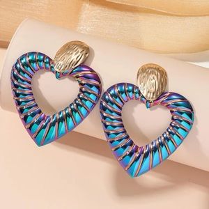 💜 Awesome Colorful Metallic Oils Slick Large Heart Stud Earrings 💜